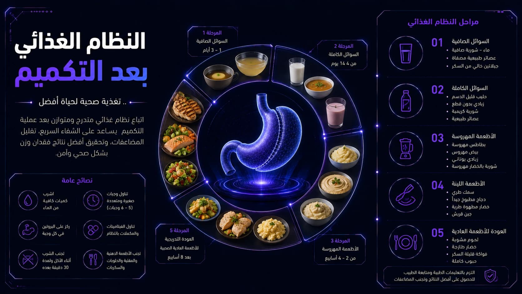 النظام الغذائي بعد التكميم | مراحل الأكل بعد عملية تكميم المعدة