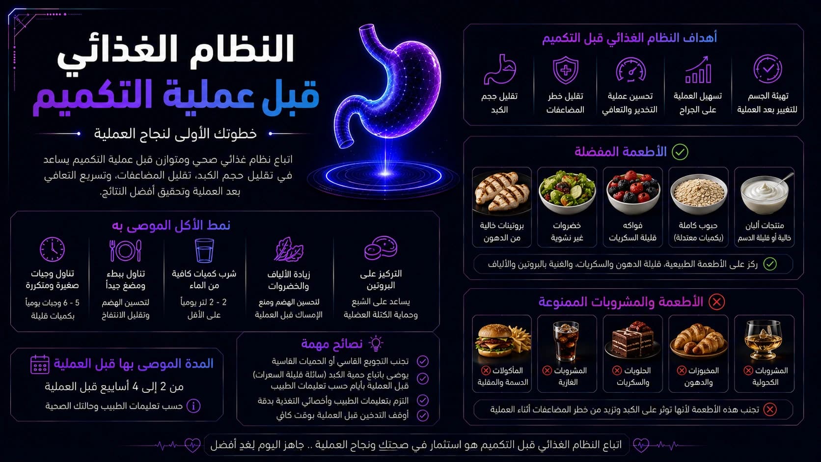 النظام الغذائي قبل عملية التكميم | ماذا تأكل قبل تكميم المعدة؟